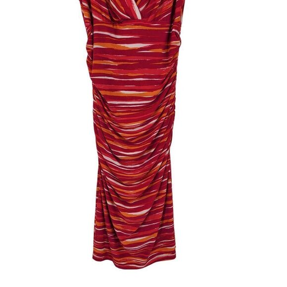 Vintage 80s Ralph Lauren Stretch Sleeveless Midi 8 Pink Striped Surplice Bodycon - Picture 9 of 12